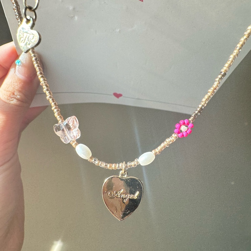 Fraisier Sterling Y2K Heart Charm Beaded Choker